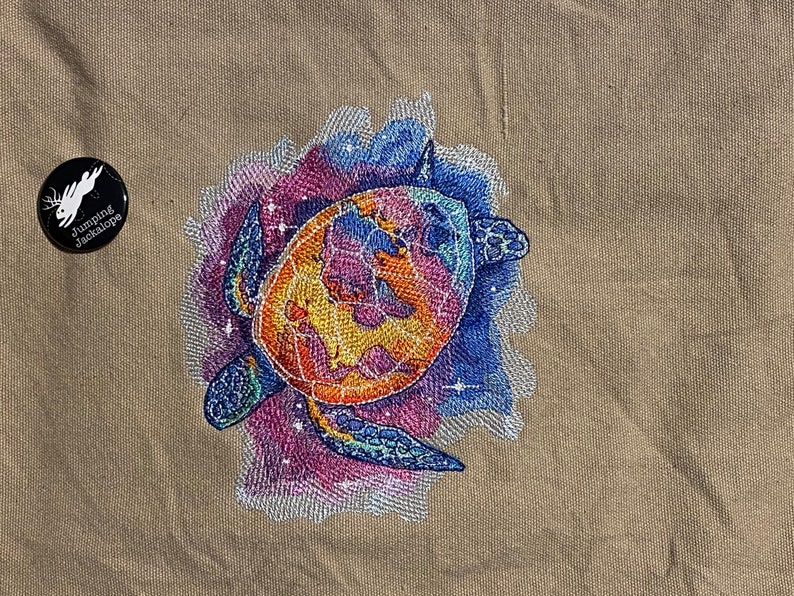 MiSFitS Celestial Sea Turtle Embroidered KHAKI Canvas Messenger Bag image 2