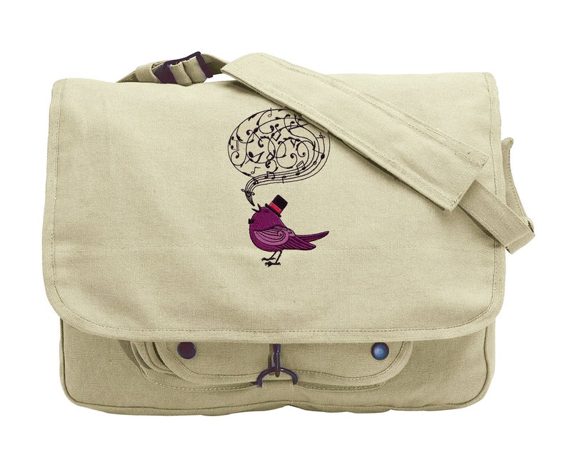 Victorian Songbird Embroidered Canvas Messenger Bag image 1