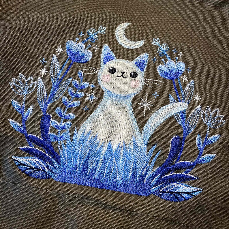 Moonlight Garden Kitty, Cat Design Bag Embroidered Canvas Messenger Bag 画像 4