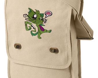 Zombie Kitty Embroidered Canvas Field Bag
