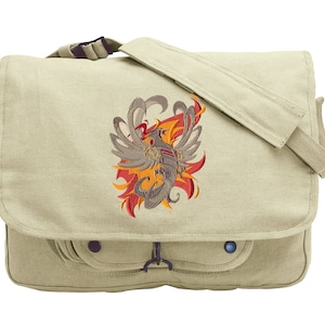 Steampunk Phoenix Embroidered Canvas Messenger Bag