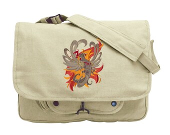 Steampunk Phoenix Embroidered Canvas Messenger Bag