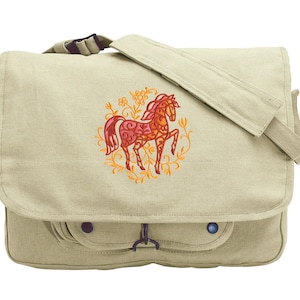 Bohemian Woods - Horse Embroidered Canvas Messenger Bag