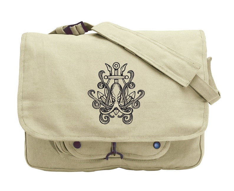 Release the Kraken Embroidered Canvas Messenger Bag