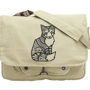 Doodle Fox Embroidered Canvas Messenger Bag