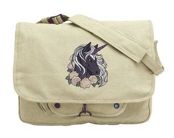 Unicorn Canvas Bag, Shadow Unicorn Embroidered Canvas Messenger Bag