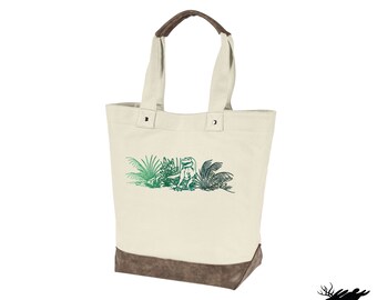Rex Border Bag, Dinosaur Bag, T-Rex Bag, Jurassic Bag Embroidered Canvas Tote with Vegan Leather Accents