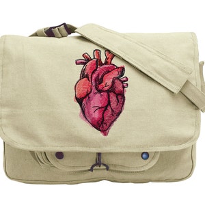 Painted Anatomical Heart Embroidered Canvas Messenger Bag image 1