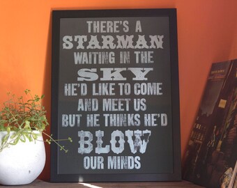 David Bowie: Starman Lyrics print, The Rise and Fall of Ziggy Stardust and the Spiders From Mars Album, Bowie Print, Record Collector gift