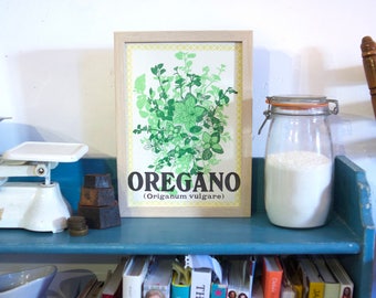 OREGANO Kitchen Herb Screenprint, kitchen artwork, kitchen wall art, print for kitchen, herbs house artwork series, plant prints, food art