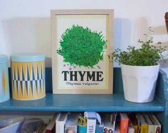 THYME Kitchen Herb Screenprint, kitchen artwork, kitchen wall art, print for kitchen, herbs house artwork series, plant prints, food art