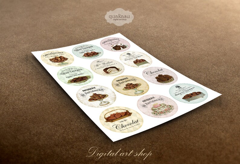 Pocket Mirrors Circle Images 2,5 inch circles Chocolate Images French Sweets Printable Circles \u2013 Magnets Digital Collage Sheet