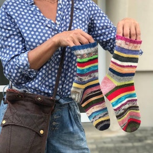 hand knitted socks Woolen Socks blue, Socks Knitting, scrappy socks, Rainbow long socks, Foot warmers,  coat, Boho coat hand knitted socks