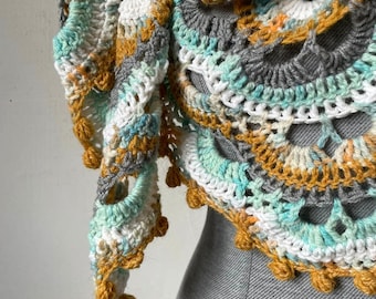 wool crochet shawl - knitting kerchief -boho crochet shawl - crochet shawl - handmade - triangular shawl - warp - baktus crochet