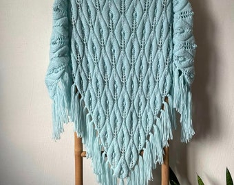 boho sjaal handgebreide sjaal gebreide sjaal driehoekige sjaal warme winter accessoire gebreide sjaal sjaal met franje boho gebreide sjaal
