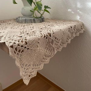 New Handmade Crochet Tablecloth beige Tassel | Rustic Style Floral Lace Tablecloth for Wedding | Farmhouse Shabby Chic Macrame Tablecloth