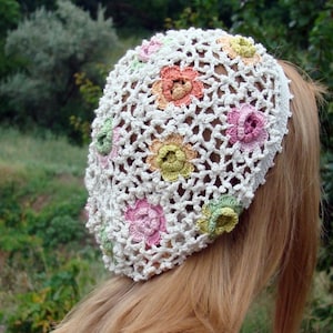 Cotton hat, crochet hat summer, women&#39;s hat beret, accessories womens, crochet hat, handmade crochet hat, Christmas gift Teen Crochet Hat