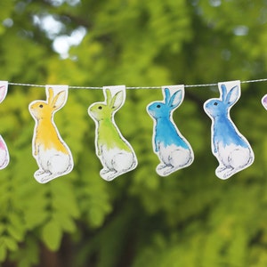 DIY Paper Garland Watercolour Rainbow Rabbit //party decoration, digital download, birthday, easter decoration, easter, rainbow, printable image 1