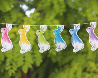 DIY Paper Garland - Watercolour Rainbow Rabbit //party decoration, digital download, birthday, easter decoration, easter, rainbow, printable