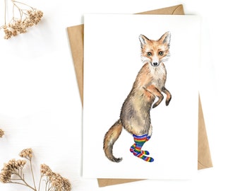 2 x Greeting Card 'Fox in Sox'