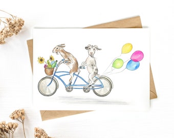2 x Greeting Cards 'Party Time' Goats on Bike