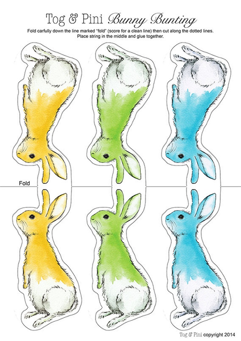 DIY Paper Garland Watercolour Rainbow Rabbit //party decoration, digital download, birthday, easter decoration, easter, rainbow, printable image 3