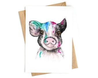 2 x Grußkarte 'Painty Pig'