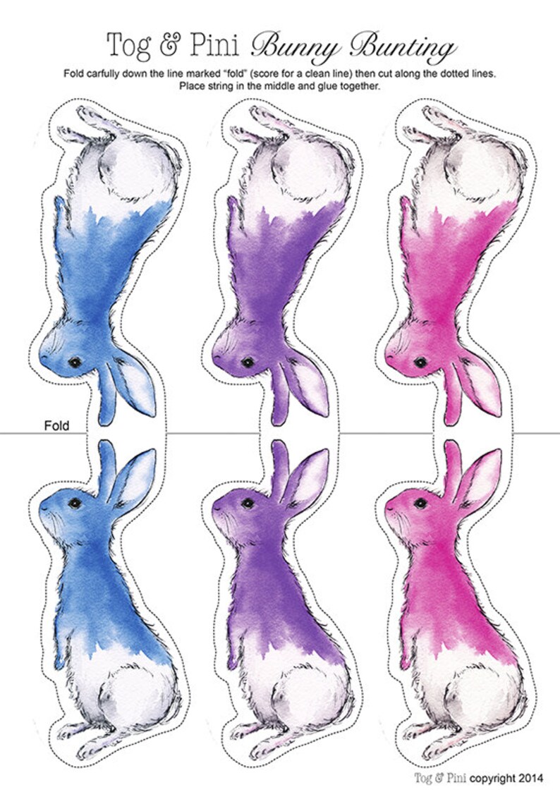 DIY Paper Garland Watercolour Rainbow Rabbit //party decoration, digital download, birthday, easter decoration, easter, rainbow, printable image 2