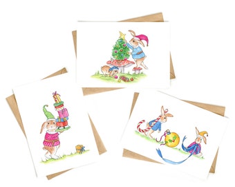 Christmas Cards, The Jolly Gnome Rabbit (Bunny Greeting Cards)