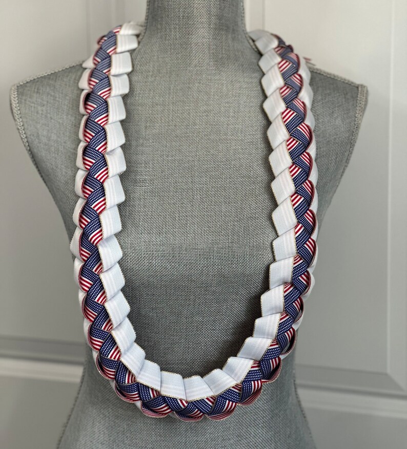 Red, White, Blue and Gold Braided Lei image 3