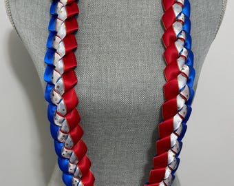 Red, Blue and White with GOLD STARS Satin Braided Lei ~ Armed Forces/Army/Air Force/Navy/Marines/Space Force/Coast Guard Patriotic Gift
