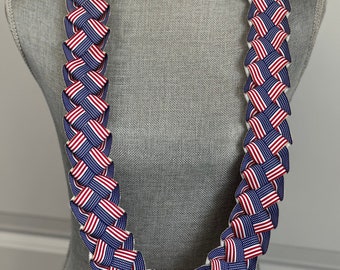 Red, White, Blue and Gold Braided Lei