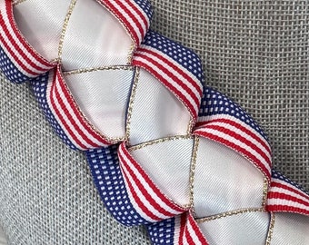 Red, Blue and White Satin Braided Lei