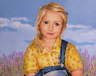 CHILD GICLEE', Fine Art Print of Original Oil 'Lisa In Lavender Fields', On Gallery Wrapped Canvas 28" x 22"