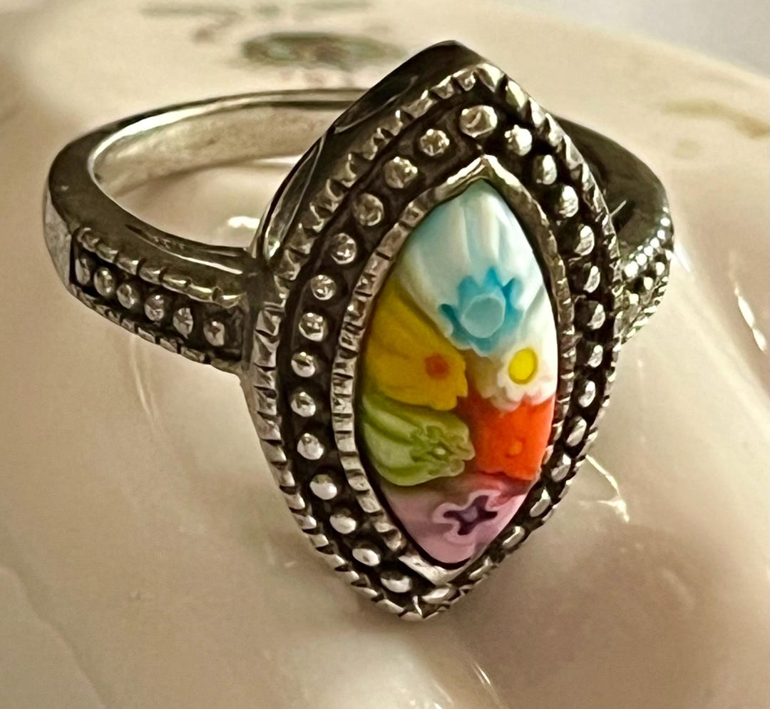 Sterling Stamped Millefiori Ring by Alan K - Etsy