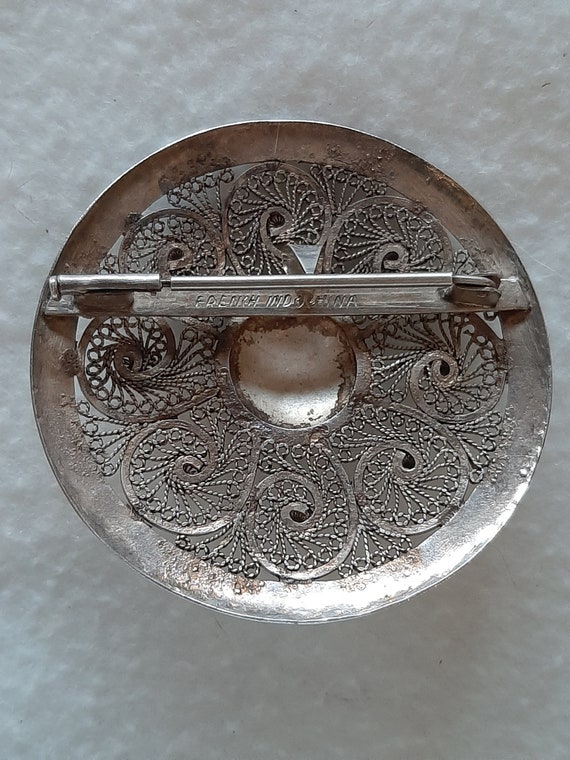 French Indochina Brooch Sterling Silver Large Fil… - image 2