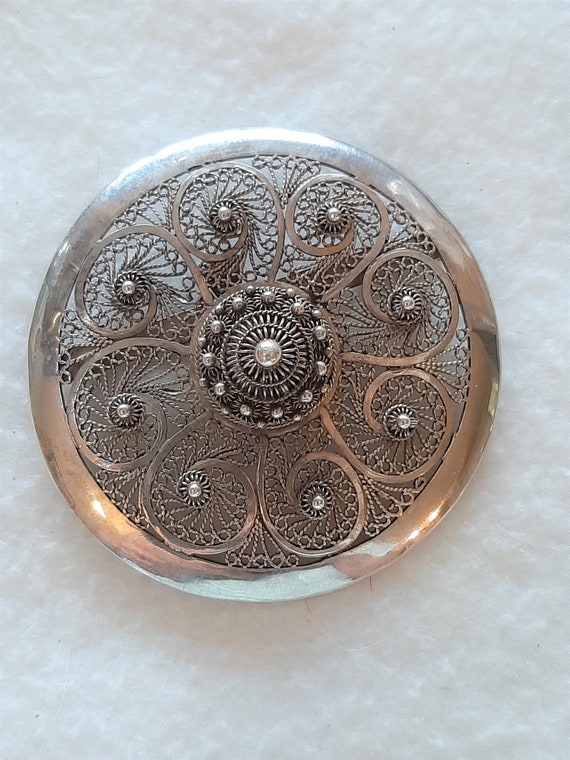 French Indochina Brooch Sterling Silver Large Fil… - image 1