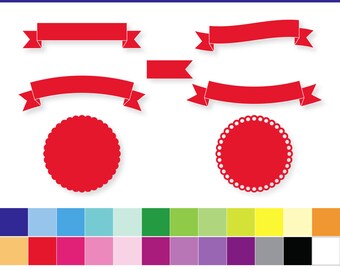 Banner Clipart - Scallop Circle Clipart - Flag Clipart - Digital Clipart Combo Package - Rainbow digital clipart - Commercial Use clip art
