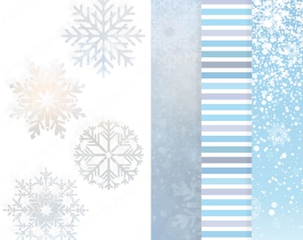 Sneeuwvlok Clip Art & Digitale Papier Achtergronden, Winter Wonderland, Digitale papieren, Sneeuwvlok Clipart,