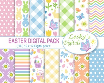 Easter Digital Paper Pack, Easter Paper Pack, Easter Bunny Paper, Easter Scrapbook, Cute Easter Paper, Easter, Patterned Papers