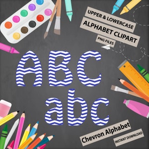 Blue Alphabet Clipart - alfabeto digital chevron -letras descarga instantánea