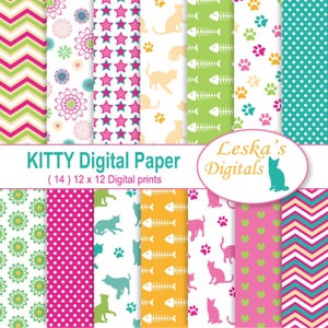 Kitty Cat Digital Scrapbook Paper, Cat Patterned Paper Pack, Kitty Digital Paper, Cute Cat Paper, Cat Background, Kitty background, Papers