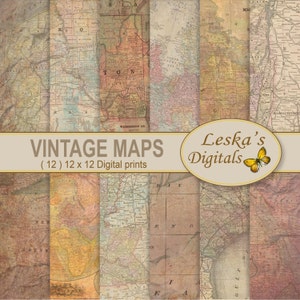 MAP DIGITAL PAPER, Mapas antiguos, Mapas antiguos, Hojas de collage de mapas, Pack de mapas antiguos para proyectos de scrapbooking vintage