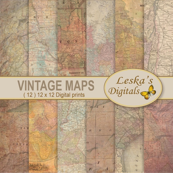 MAP DIGITAL PAPER, Vintage maps, Antique maps, Map Collage Sheets, Pack of old maps for vintage scrapbooking projects