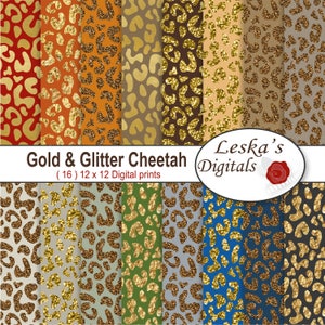 Cheetah Digital Paper, Cheetah print, gold foil cheetah, leopard print scrapbook paper, cheetah print, cheetah digital pack, Gold & Glitter
