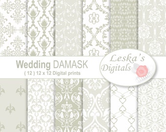 Wedding Damask Digital Paper "WEDDING PAPER" wedding damask scrapbook paper - Damask background in beige / cream color