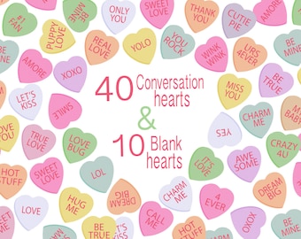 Valentines Day Clipart, Candy Hearts Clipart "DIGITAL CANDY HEARTS" Conversation Hearts,  Candy Clipart, heart stickers