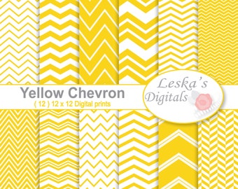 Yellow Chevron Digital Paper Pack, Digital Scrapbook Paper, yellow and white chevron digital, zig zag background, Yellow Digital Background