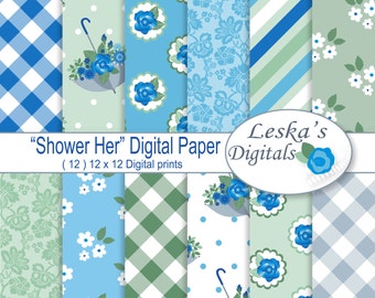 BRIDAL SHOWER DIGITAL Scrapbook paper patterns for both bridal and baby shower celebrations, feminine floral and damask background printable