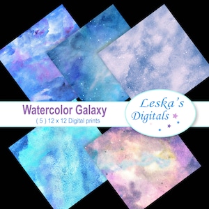 Watercolor Stardust Universe Galaxy Scrapbook Paper Pack Digital Download Backgrounds